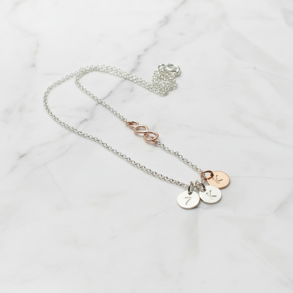 3 Initialen & Infinity 925 Silberkette