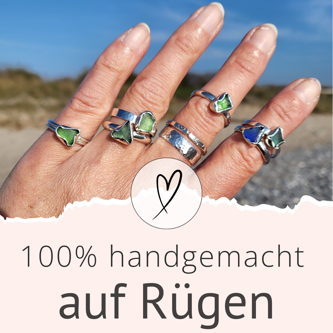 Ostseezauber - romantischer Silberring mit echtem Seeglas von Rügen