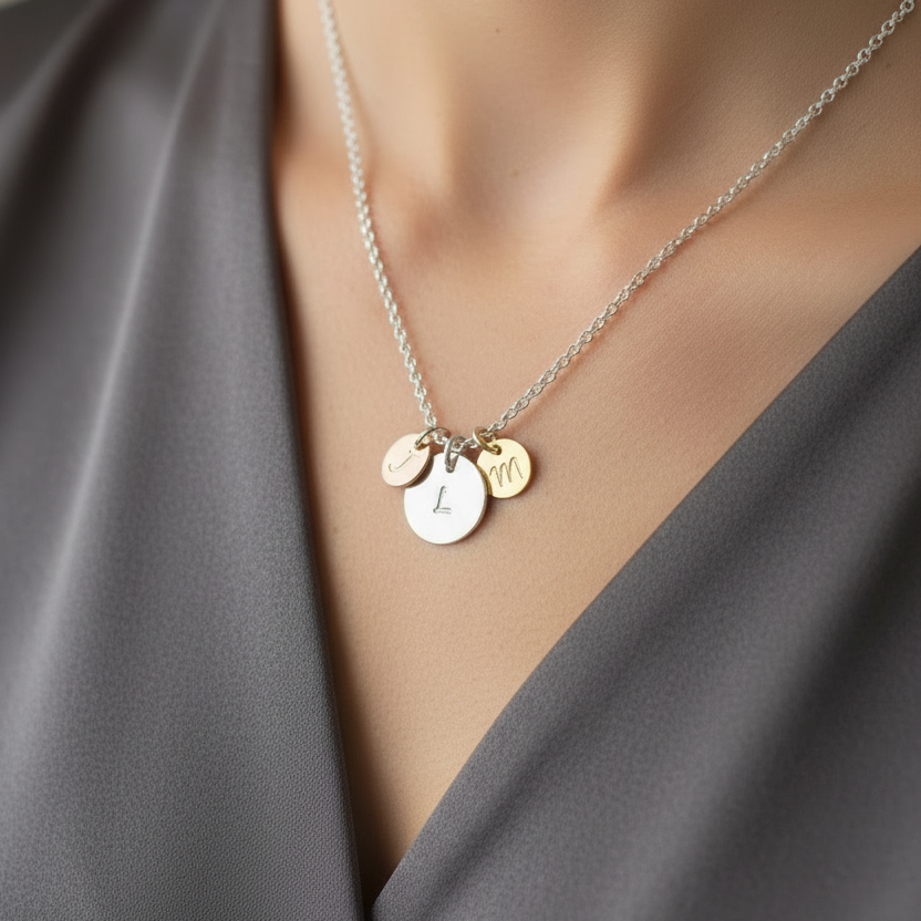3 runde Initialen 925 Silberkette personalisiert in Tricolor