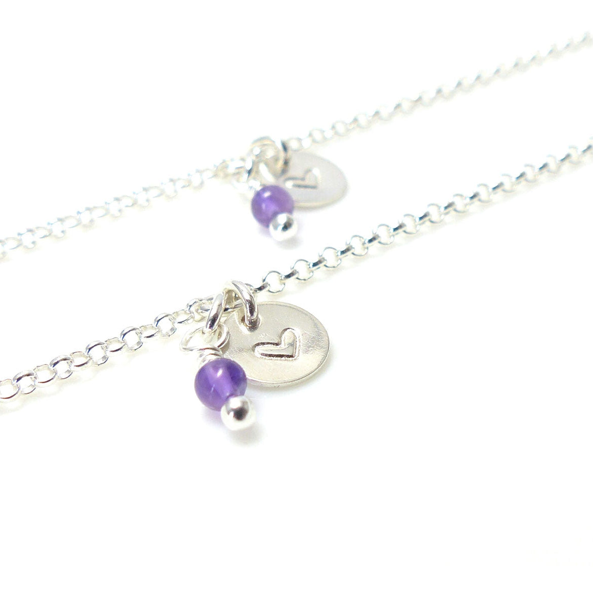 Mutter Tochter Armband - 2er Set Edelstein und Initialen 925 Silberarmband