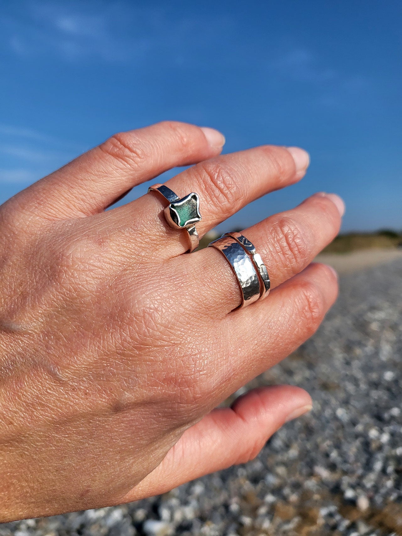 Ostseezauber - romantischer Silberring mit echtem Seeglas von Rügen