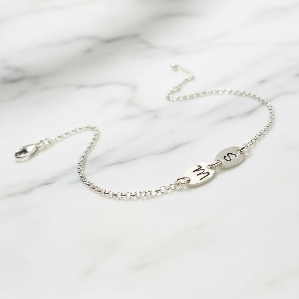 2 ovale Initialen 925 Silberarmband