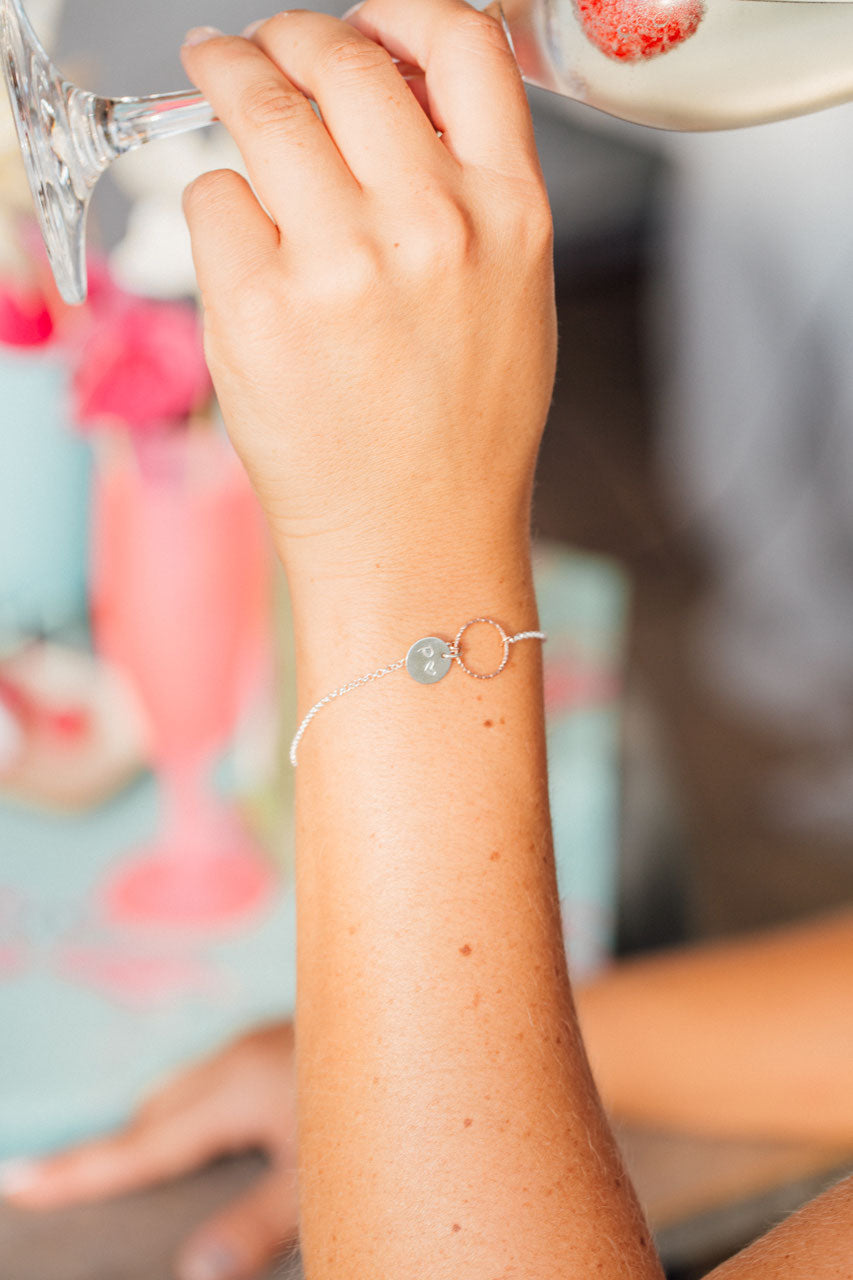 Rose Karma und Plättchen 925 Silberarmband