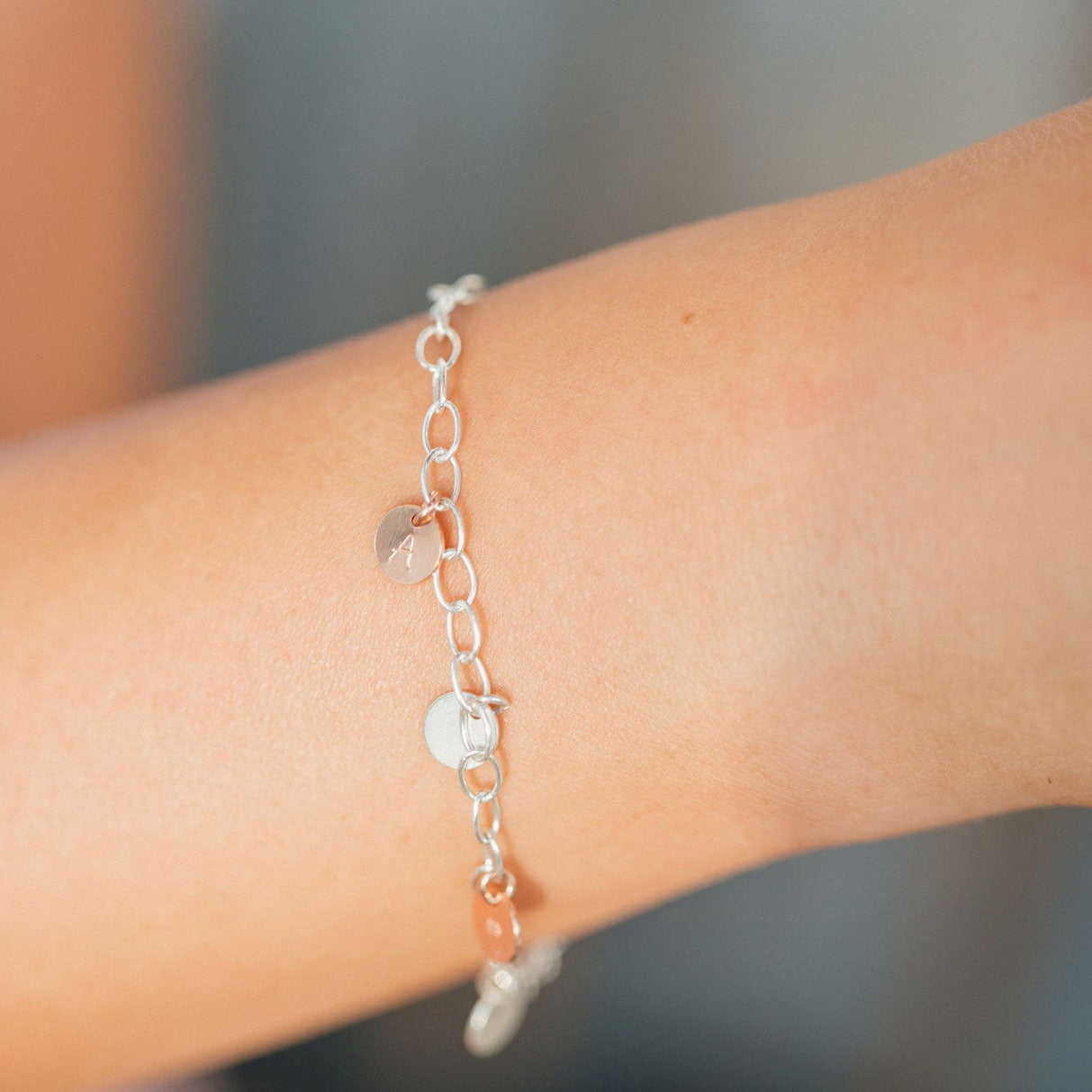 Bettelarmband Münzen 925 Silberarmband Initialen Bicolor