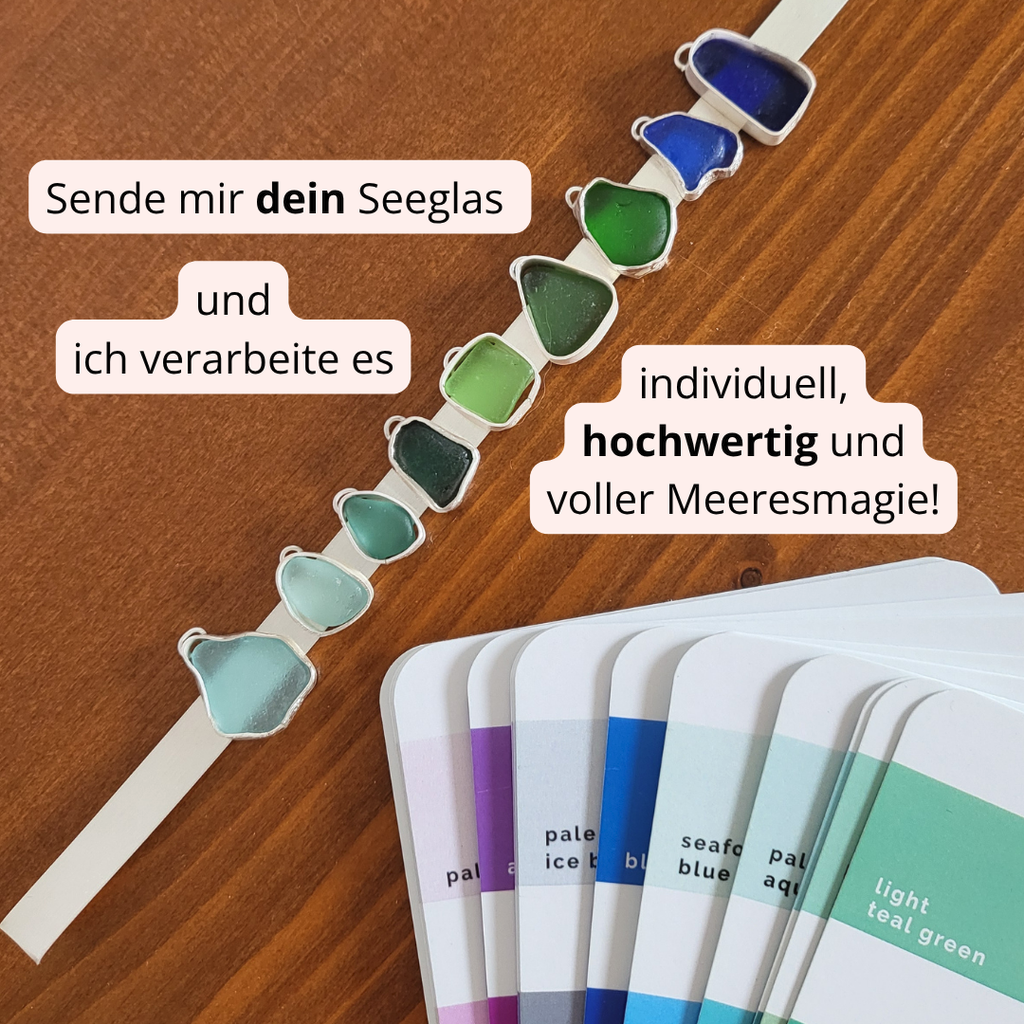 Sende mir dein eigenes Seeglas und ich verarbeite es zu deinem persönlichen Seeglas Schmuck in Silber gefasst.