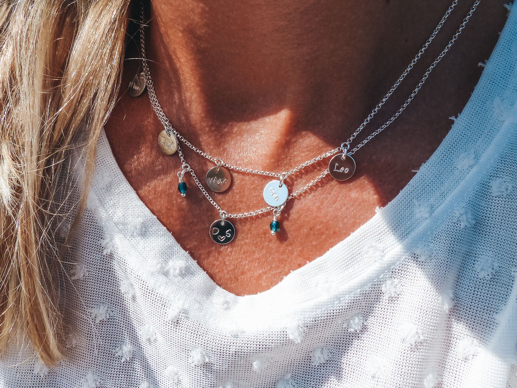 personalisierte Familienkette aus Silber – 5 Plättchen Bicolor - Andressâ