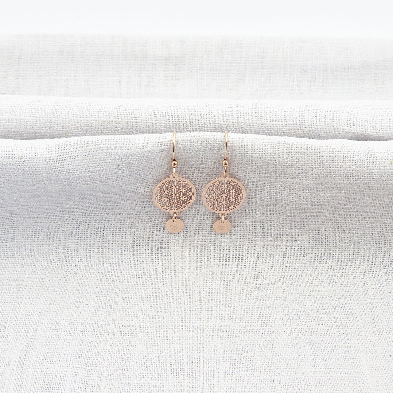 Ohrringe Plättchen und Blume des Lebens 925 Silber, rosévergoldet oder im BicolorLook