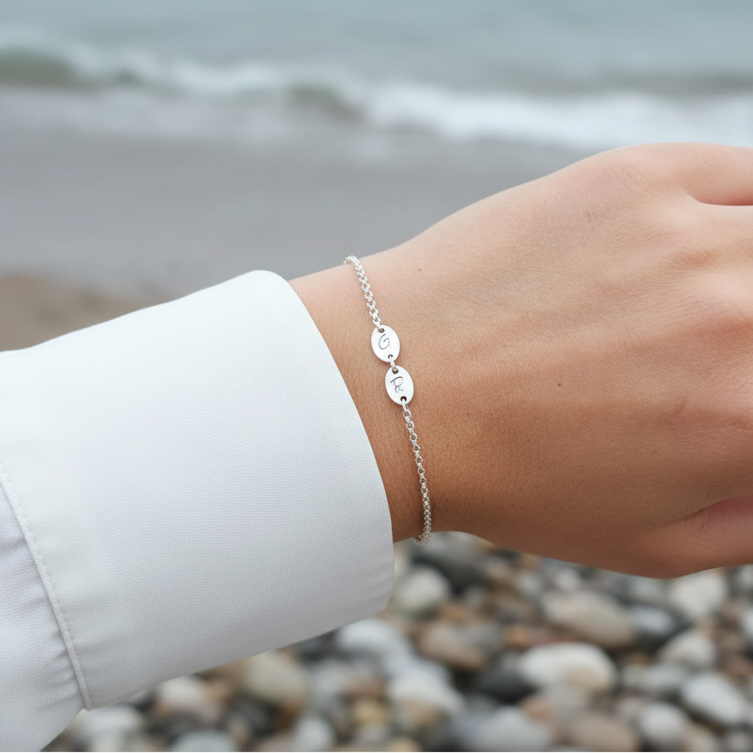 2 ovale Initialen 925 Silberarmband
