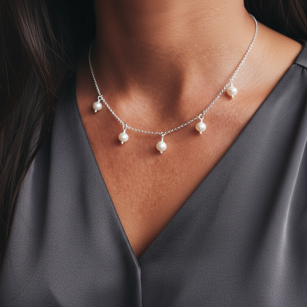 Silberkette mit 5 Perlen 925 Silberkette