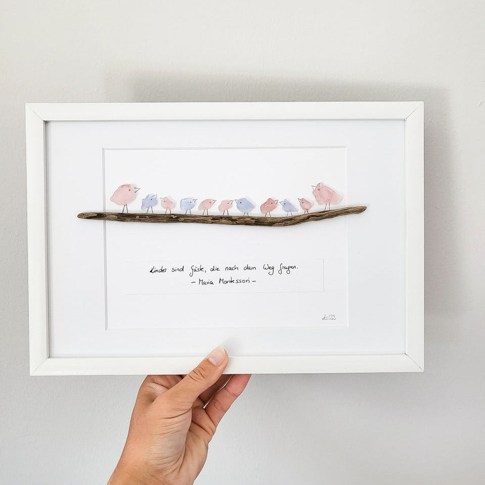 Seeglasbild Sonderanfertigung - mit Treibholz, Steinen, Muscheln und echtem Seeglas aus der Ostsee