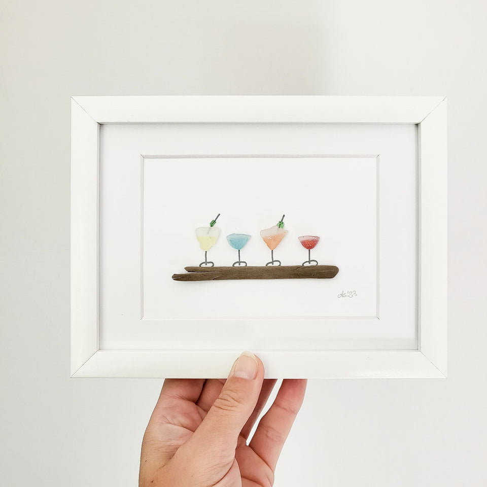 Andressâ - Seeglasbild cocktail o clock - mit Treibholz und und Seeglas aus der Ostsee