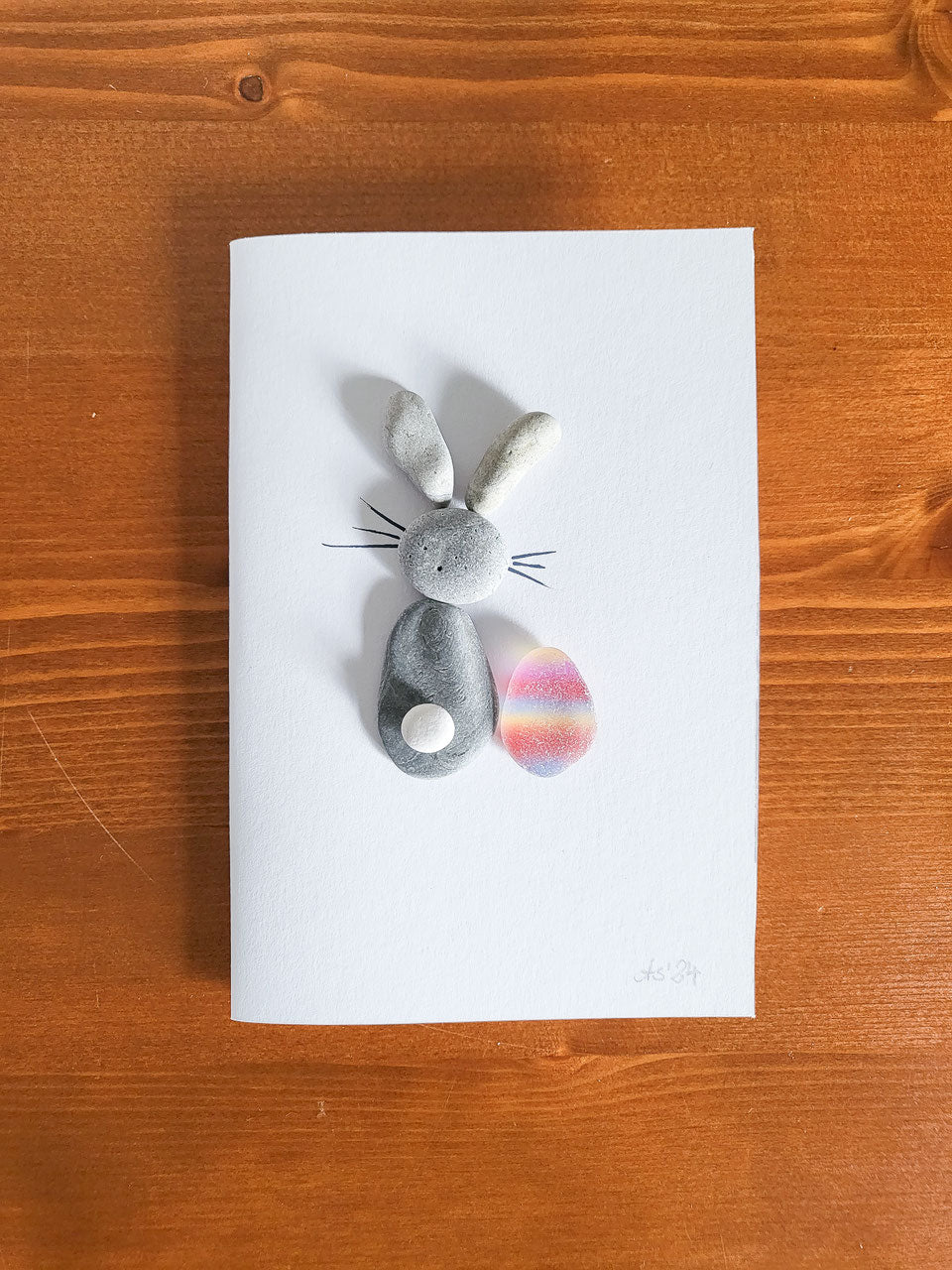 Handgemalte Osterkarte mit echtem Seeglas und Steinen von der Ostsee