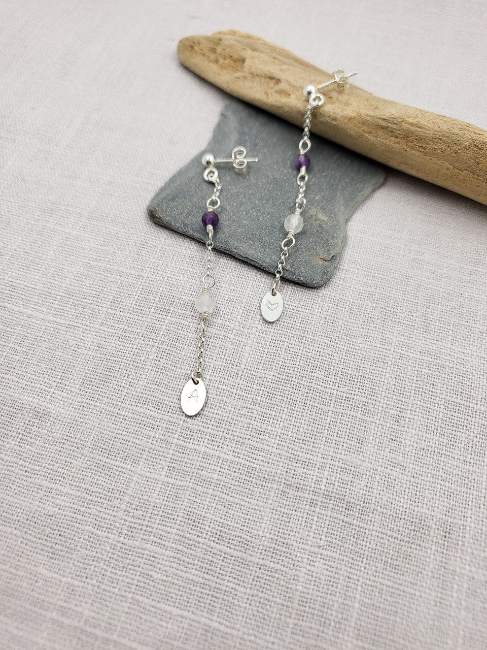 Ohrstecker mit einer kleinen Kugel, Perlen und einem Plättchen 925 Silber / Namensschmuck