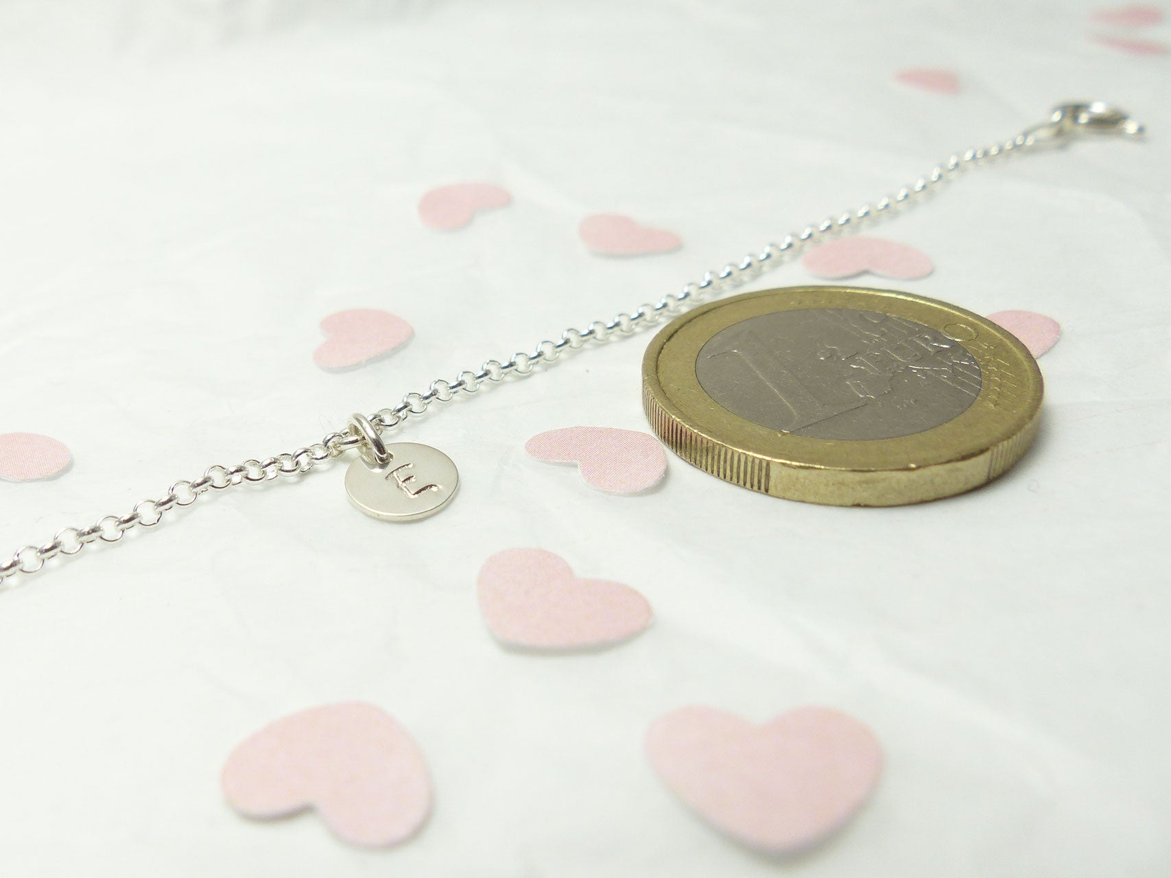 1 kleines Plättchen 925 Silberarmband mit Initialen