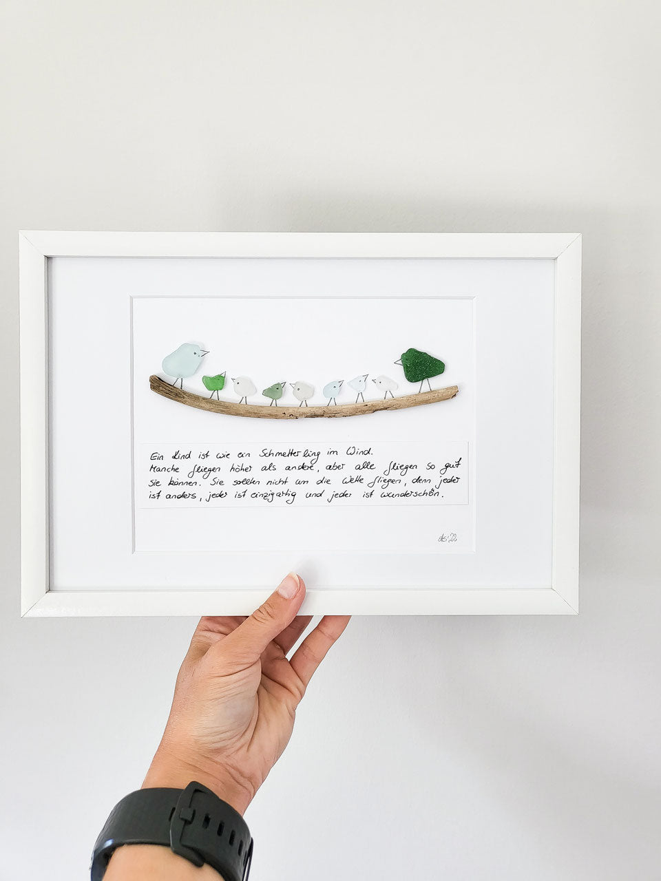 Seeglasbild Sonderanfertigung - mit Treibholz, Steinen, Muscheln und echtem Seeglas aus der Ostsee