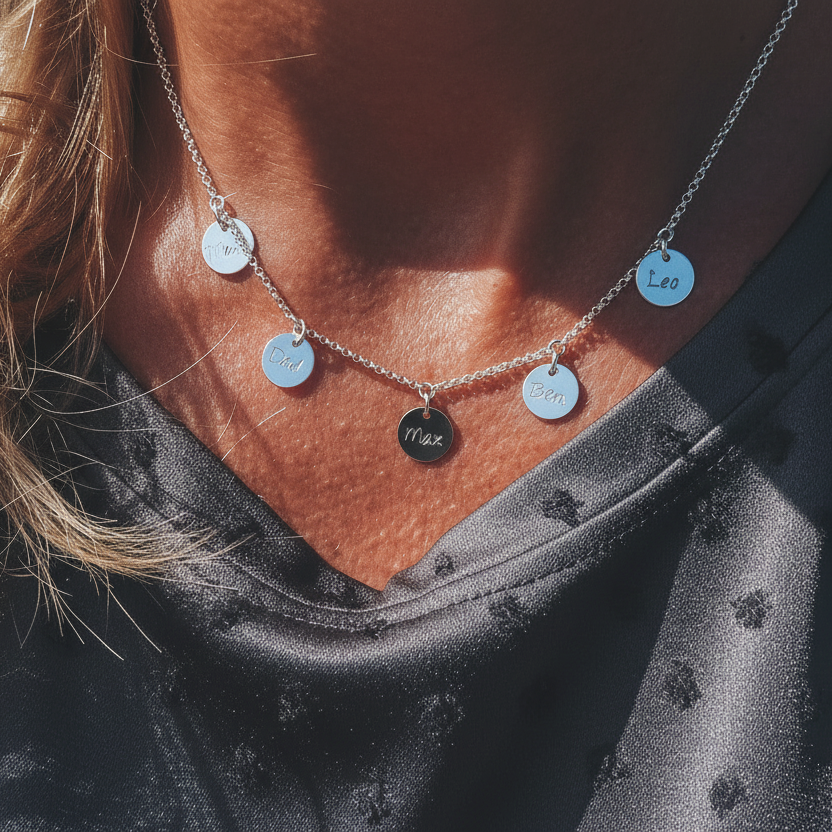 personalisierte Familienkette aus Silber – 5 Plättchen Bicolor - Andressâ