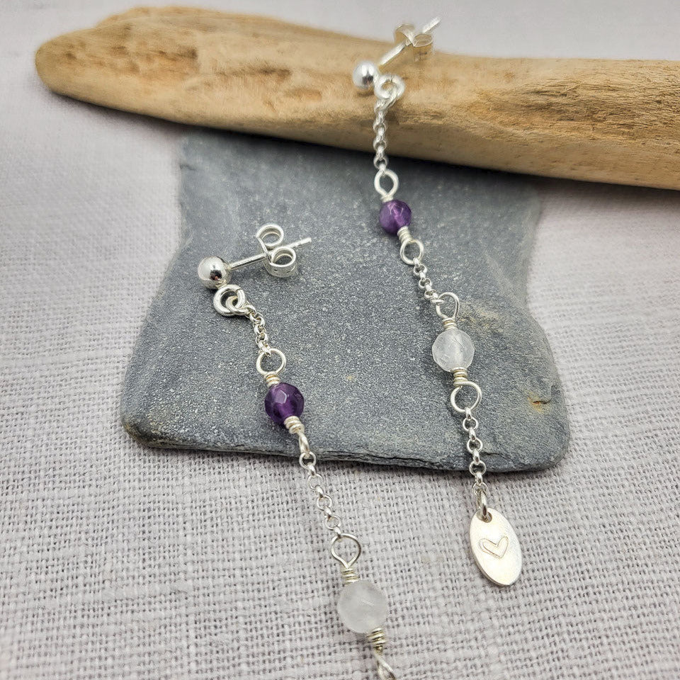 Ohrstecker mit einer kleinen Kugel, Perlen und einem Plättchen 925 Silber / Namensschmuck