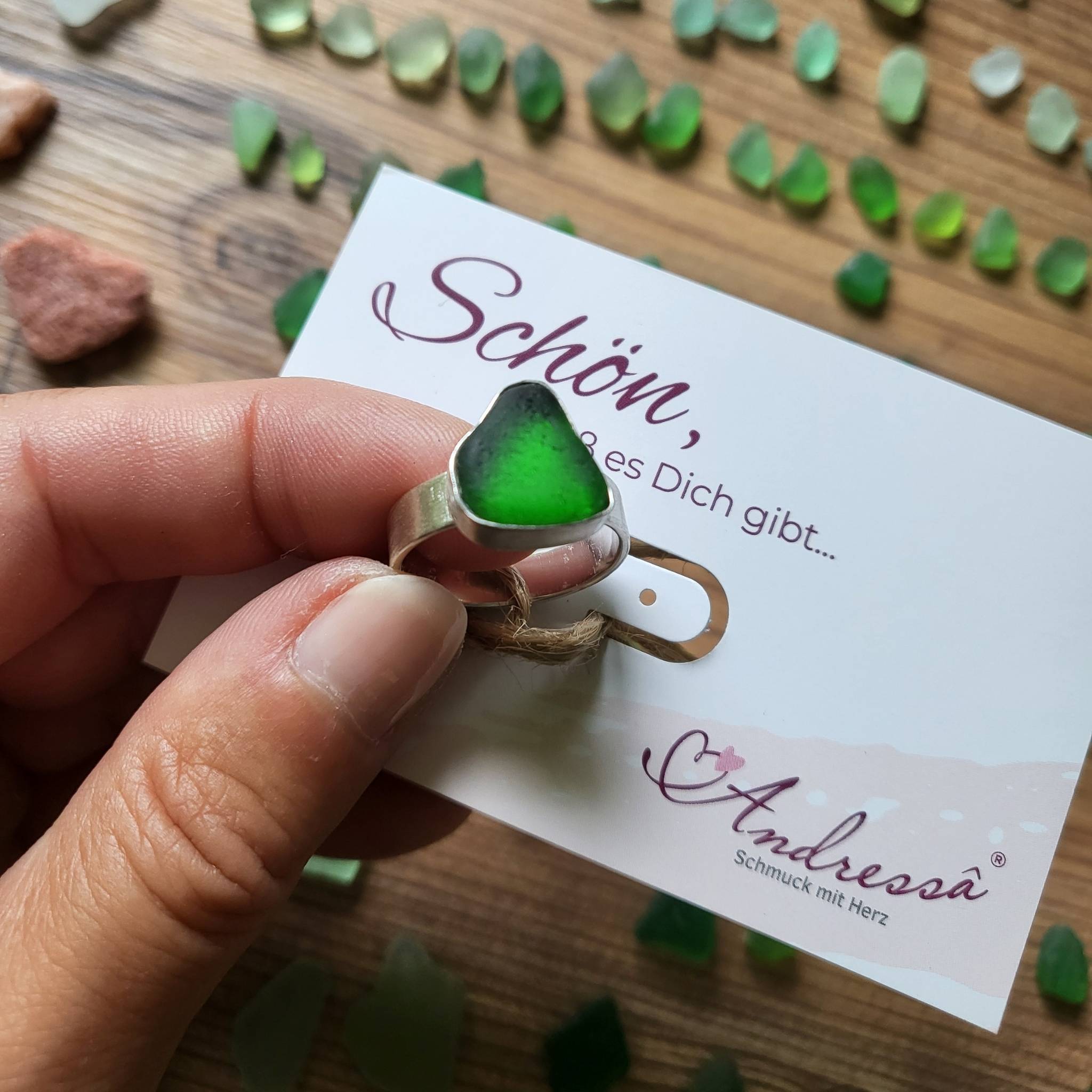Seeglas Ring Statement massiv Silber Bandring | Rügen handgeschmiedet edel